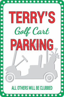 Personalized Golf Cart Parking Sign with Silhouette and Funny Tag Line – Custom Golf Decor