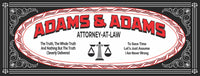 Vintage style personalized attorney at law sign with law scales and editable text, available in black or blue. Features humorous quotes, perfect for legal office decor or as a gift for attorneys.