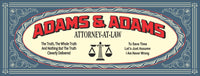 Vintage style personalized attorney at law sign with law scales and editable text, available in black or blue. Features humorous quotes, perfect for legal office decor or as a gift for attorneys.