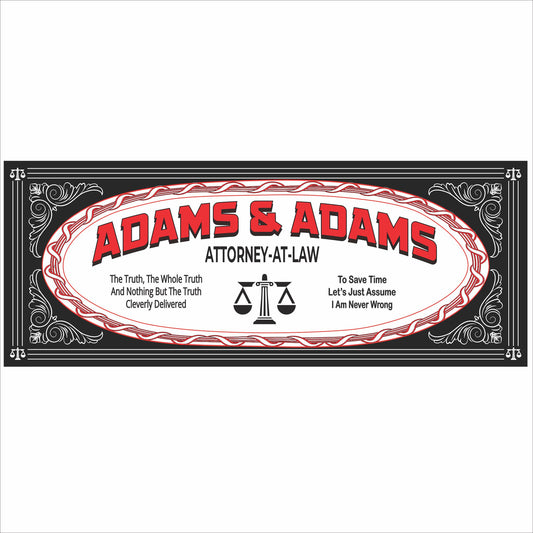 Personalized attorney at law sign with vintage black and red design printed on rigid PVC