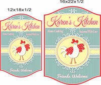 Chicken kitchen sign shown in 12x18 and 16x22 size options for scale reference