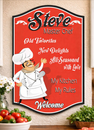 Chef wall sign displayed in home kitchen setting
