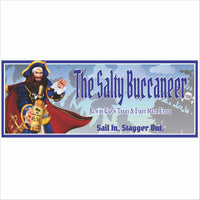 Personalized pirate bar sign with illustrated buccaneer and nautical theme printed on rigid PVC