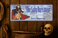 Custom pirate bar sign displayed in a rustic bar setting with nautical decor