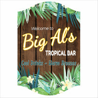 Personalized tropical bar sign with palm leaves and custom bar name