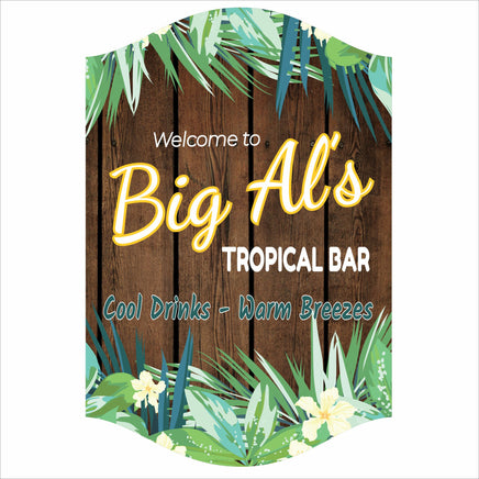 Personalized tropical bar sign with palm leaves and custom bar name