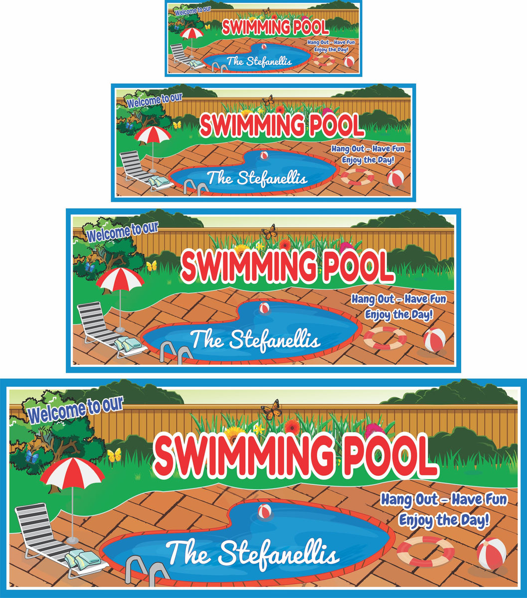 Custom Pool Sign Chaise Lounge, Life Preserver & Beach Ball Fun Sign