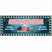 Personalized home cinema sign with marquee-style movie theater design printed on rigid PVC