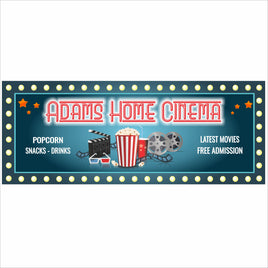 Personalized home cinema sign with marquee-style movie theater design printed on rigid PVC