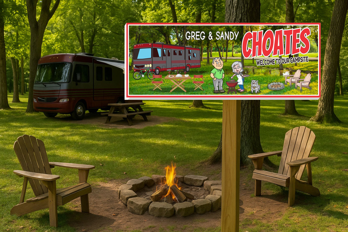Custom Campsite Sign – Personalized RV Camping Wall Art