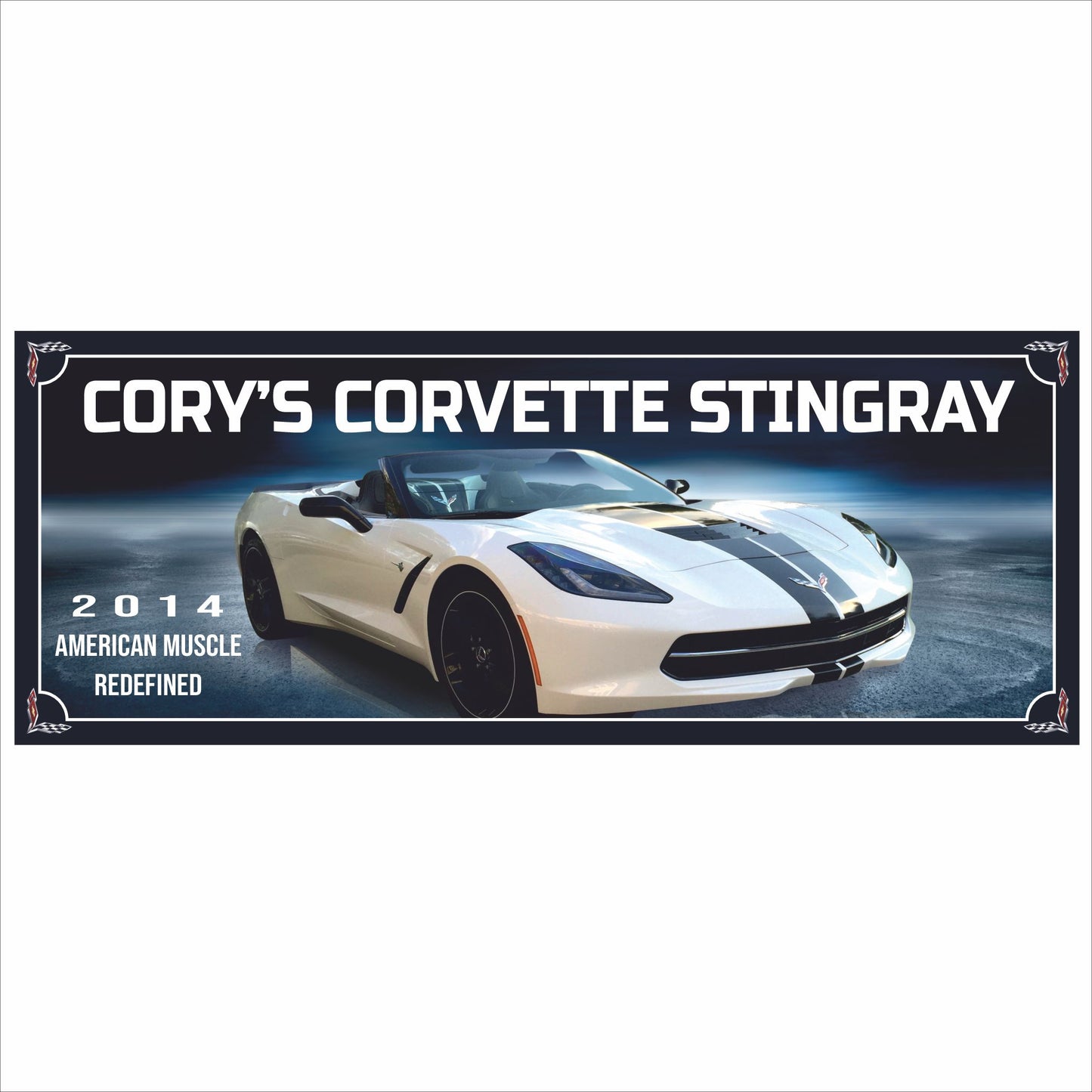 Personalized 2014 sports car garage sign with custom name and white performance car illustration