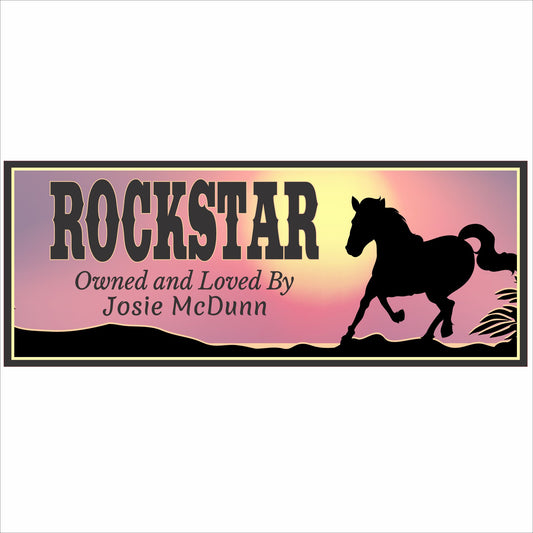 Personalized horse stall sign with running horse silhouette