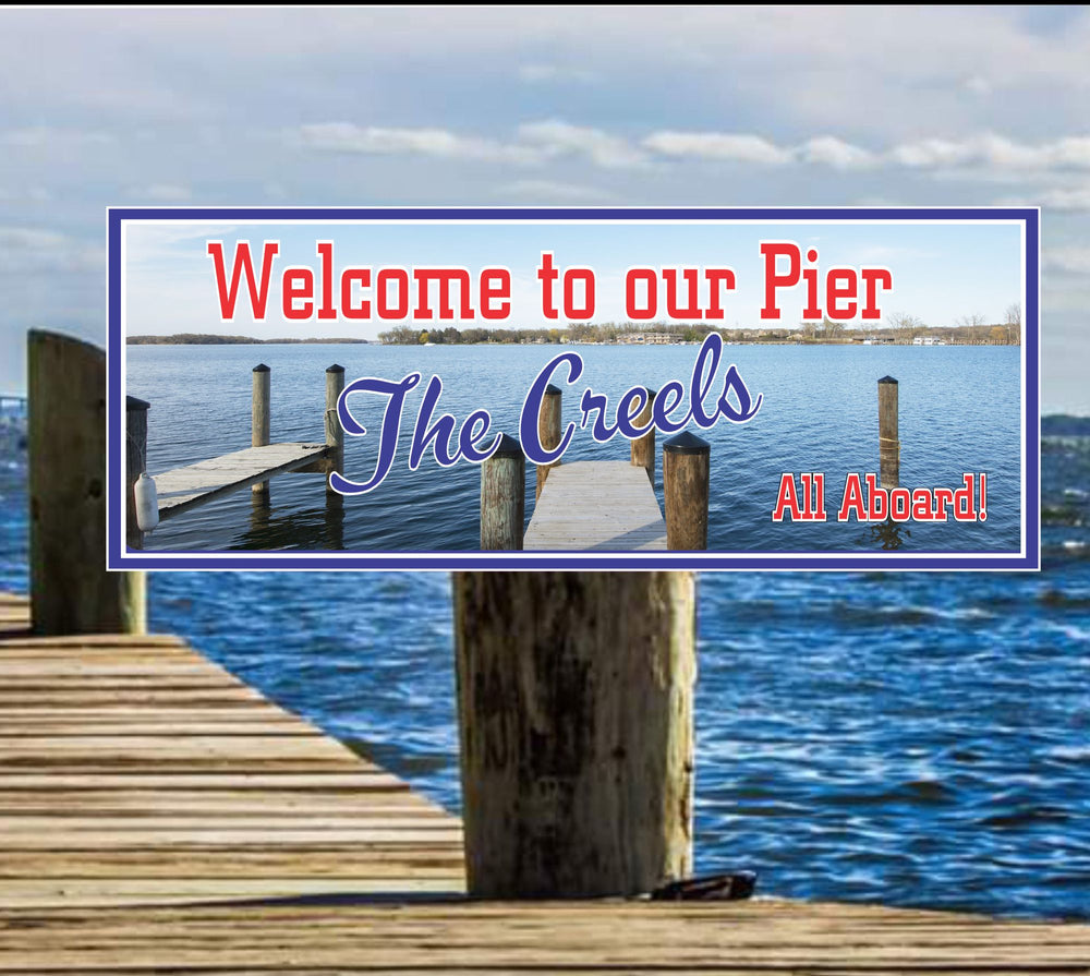 Personalized Pier Welcome Sign with Lake Background and Custom Text ...