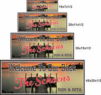 Personalized dock sign shown in four available sizes