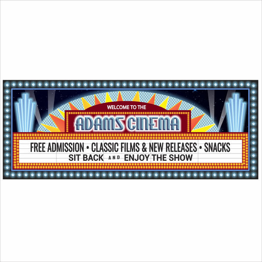 Personalized cinema marquee sign with custom movie-theater text
