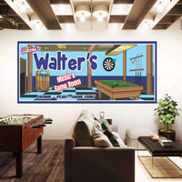 Personalized Music & Billiards Room Sign featuring retro jukebox and pool table decor with fully editable text lines. Perfect for game rooms, bars, or man caves.