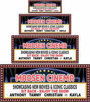 Personalized Home Cinema Sign with Retro Movie Theater Marquee and Flashbulb Border Effect – Customizable Text Lines – Vintage-Inspired Home Theater Decor – Non-Illuminated Flashbulb Design