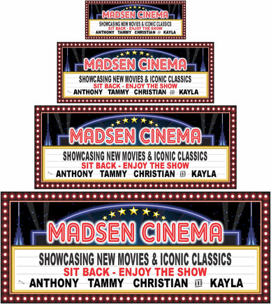 Personalized Home Cinema Sign with Retro Movie Theater Marquee and Flashbulb Border Effect – Customizable Text Lines – Vintage-Inspired Home Theater Decor – Non-Illuminated Flashbulb Design