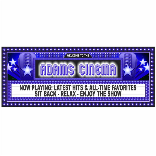 Custom star marquee cinema sign with blue lighting personalized home theater wall decor