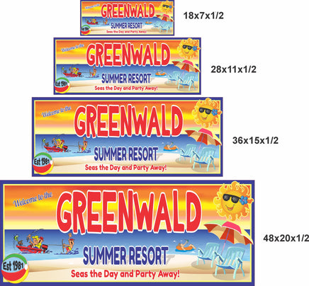 Summer resort sign shown in multiple available sizes for comparison