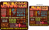 BBQ rules sign shown in 16x16 and 22x22 square size options