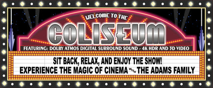 Customizable Home Theater Sign with Retro Half-Moon Marquee and Printed Flashbulb Effect