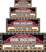 Customizable Home Theater Sign with Retro Half-Moon Marquee and Printed Flashbulb Effect