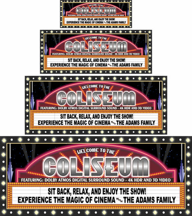 Customizable Home Theater Sign with Retro Half-Moon Marquee and Printed Flashbulb Effect