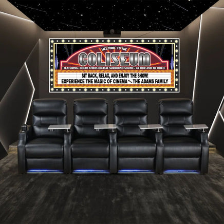 Customizable Home Theater Sign with Retro Half-Moon Marquee and Printed Flashbulb Effect