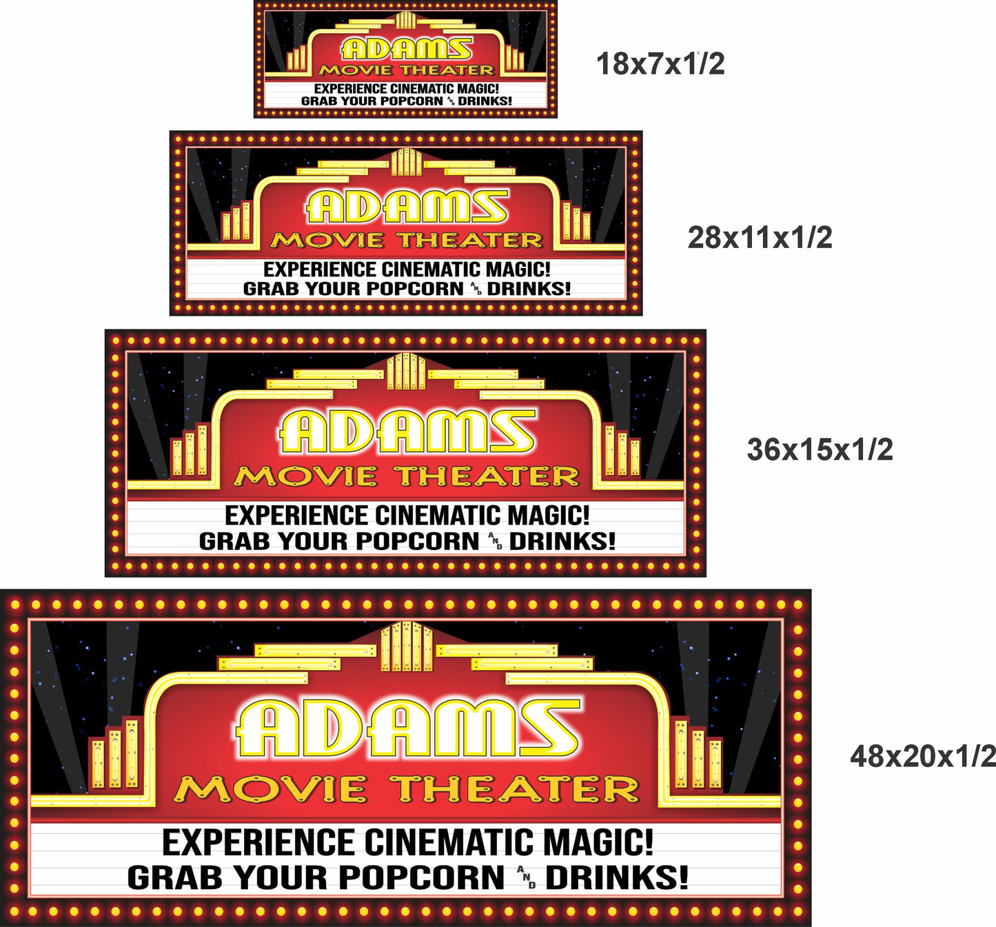 personalized home theater signs in four size options