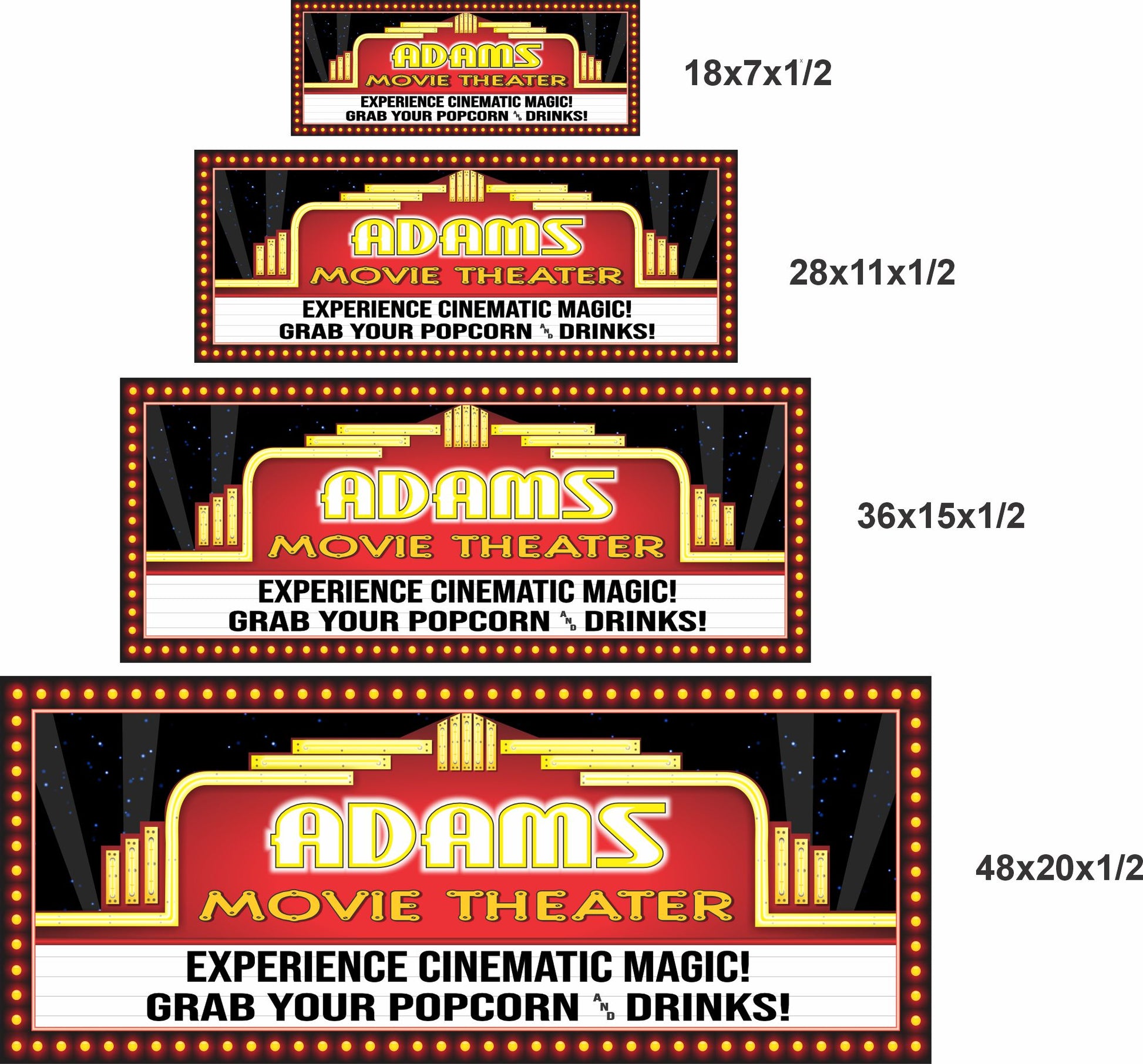 personalized home theater signs in four size options