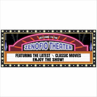 personalized home theater marquee sign with customizable text on black background with lights