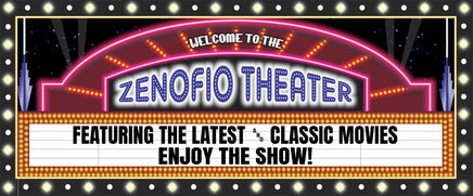 Custom home theater sign with printed glow effect and retro marquee design
