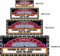 four home theater signs shown in different sizes stacked for comparison