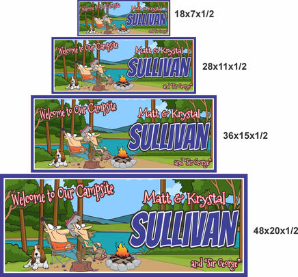 Campsite sign size comparison showing available dimensions from small to large