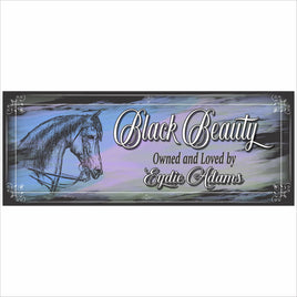 Personalized horse stable sign with sketch horse illustration and custom Black Beauty name