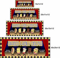 Personalized home theater marquee sign shown in four available sizes for comparison