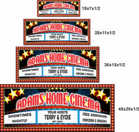 Home Cinema personalized marquee sign shown in all available sizes for comparison.