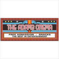 personalized home theater sign that reads the adams cinema with lights and retro marquee design