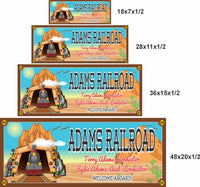 Railroad sign shown in four sizes with labeled dimensions