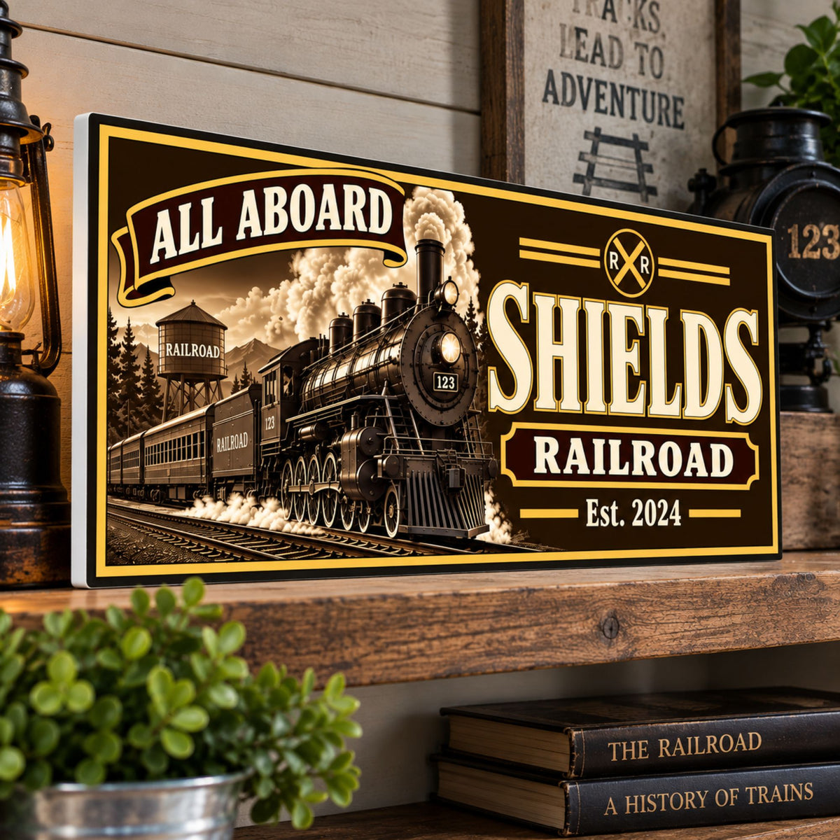 Personalized Railroad Sign – Custom Family Name Train Room Decor