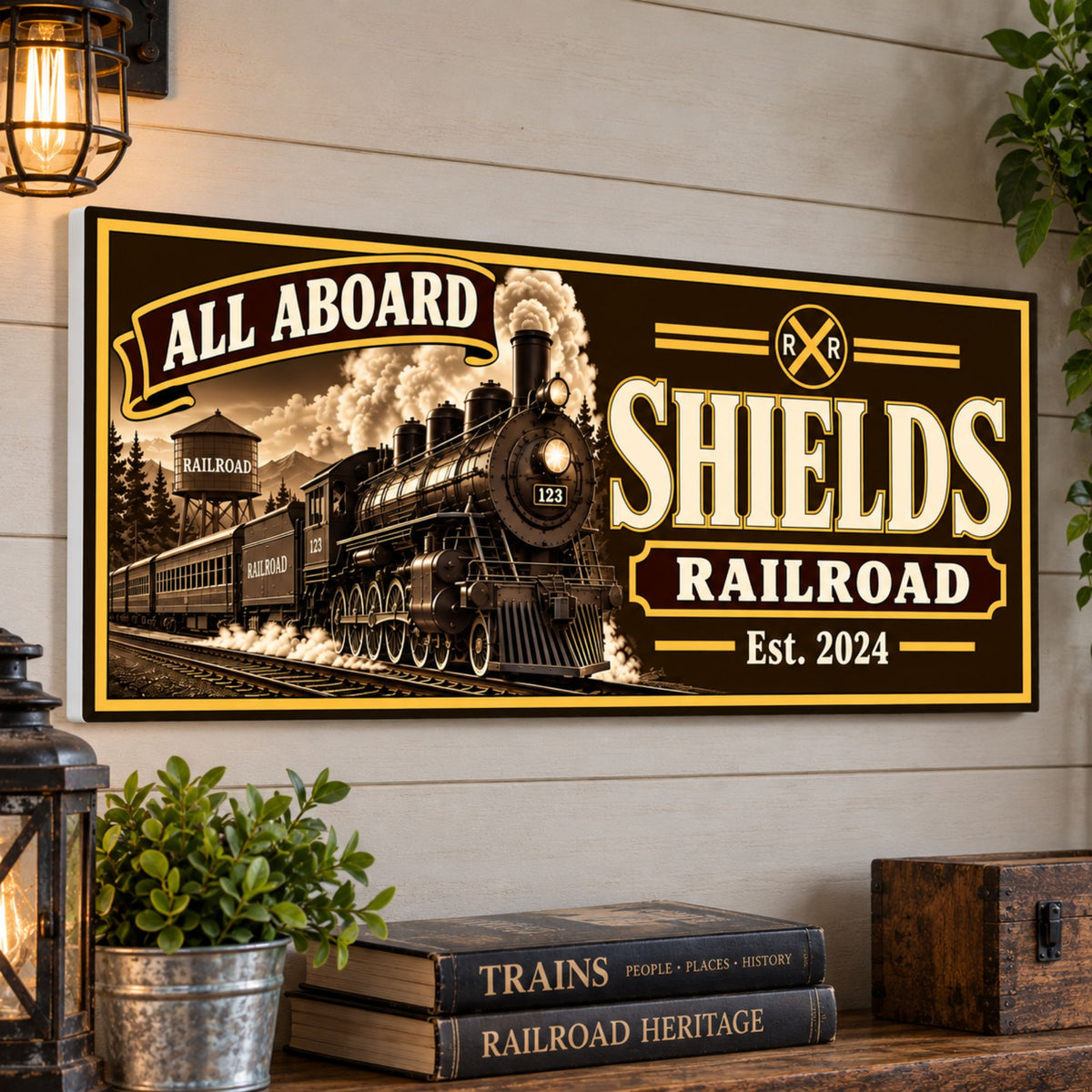 Personalized Railroad Sign – Custom Family Name Train Room Decor