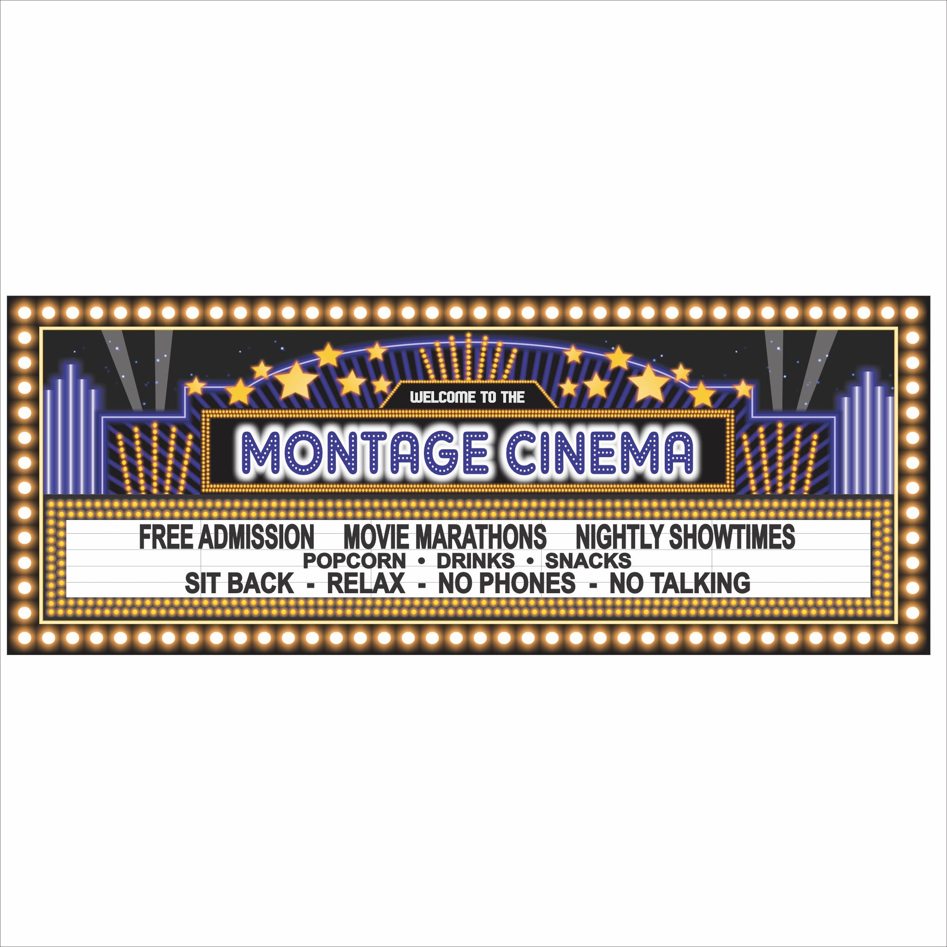personalized home theater marquee sign with stars and lights design