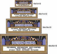 home theater marquee wall sign shown in 4 sizes for scale comparison