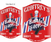 barber shop wall sign shown in two sizes for scale comparison