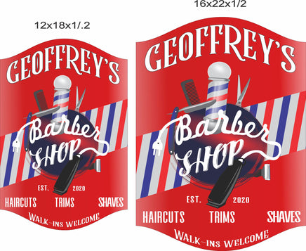barber shop wall sign shown in two sizes for scale comparison