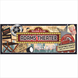 personalized home theater sign with marquee lights and custom name