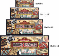 home theater sign shown in four sizes for scale