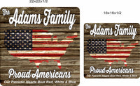 Comparison image showing the patriotic family sign in two sizes, 16×16 and 22×22 inches