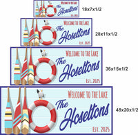 Visual comparison showing the lake house sign in four sizes side by side